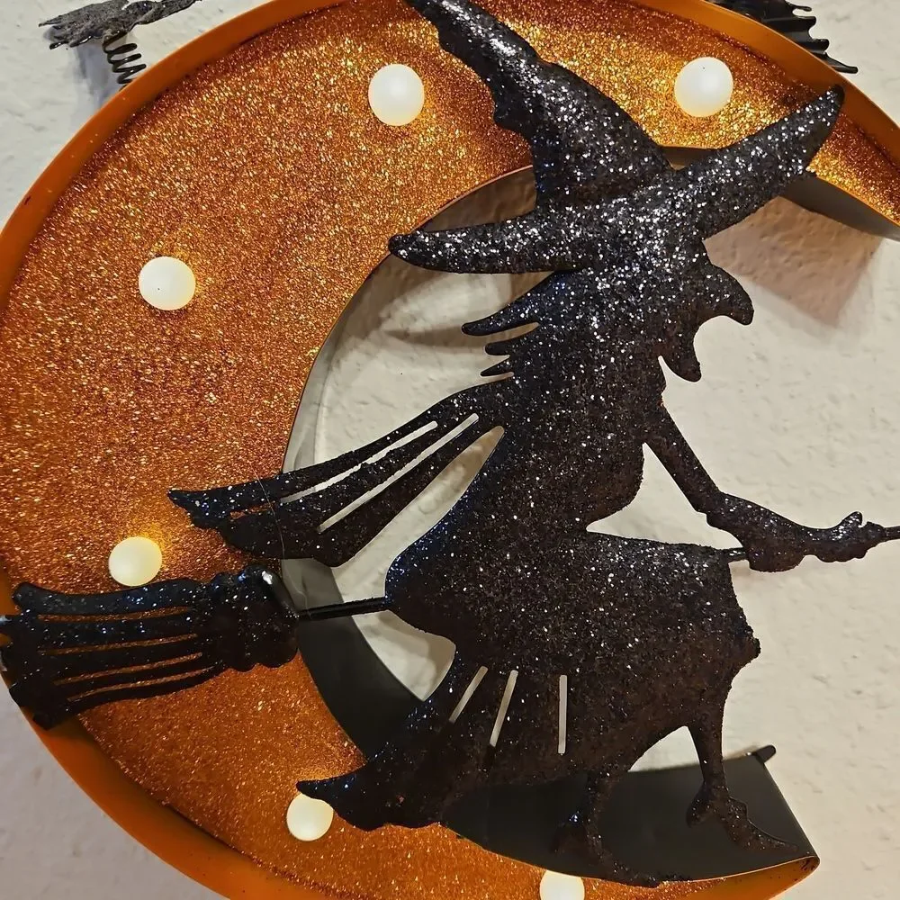 Glittery Black and Gold Witch Wall Decor